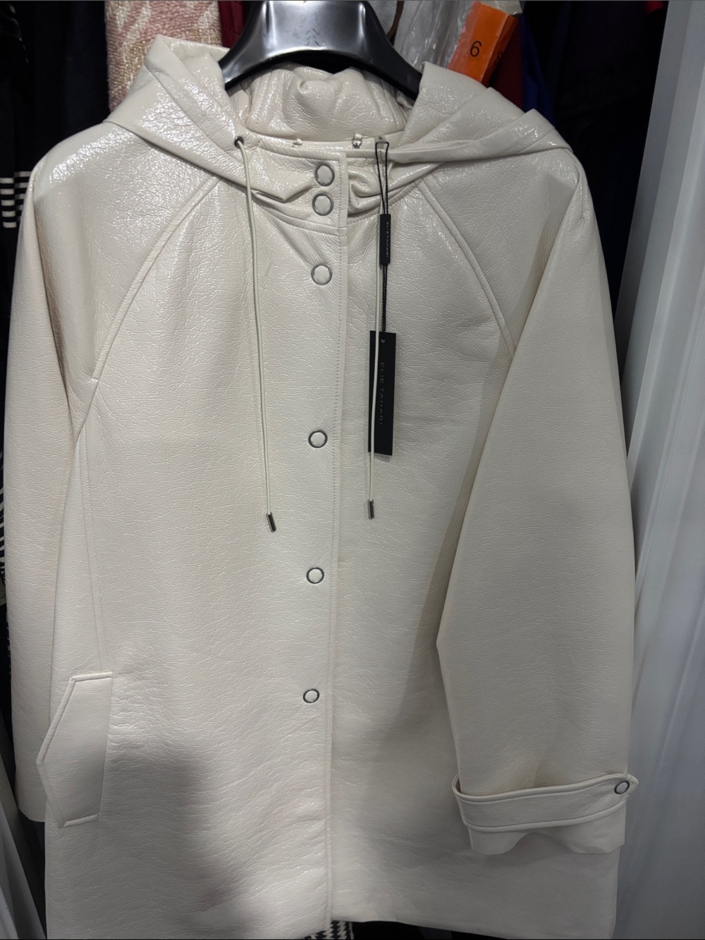 Elie Tahari Ivory Hooded Trench Coat